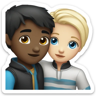black hair girl with blue eyes kiss and hug boy with blonde hair and black eyes sticker