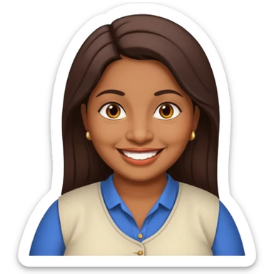 40 yr old chubby Sri Lankan woman, dark skin, straight brown hair, big smile, white teeth, european clothes sticker