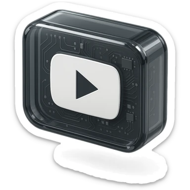 white YouTube play button inside a black box sticker