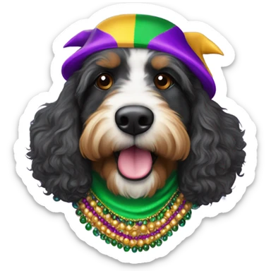 Bernedoodle dressed for Mardi Gras sticker