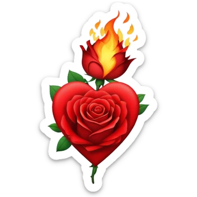 a burning heart with a rose sticker