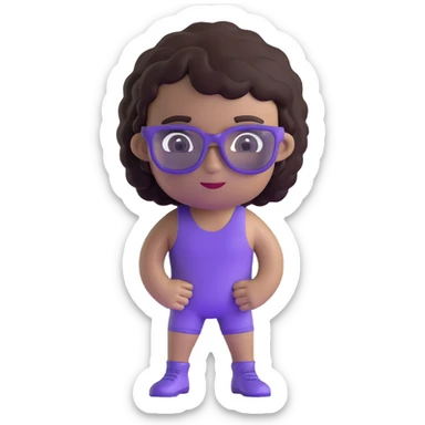 Wrestler with purple glasses tinted black and short curly brown hair sticker