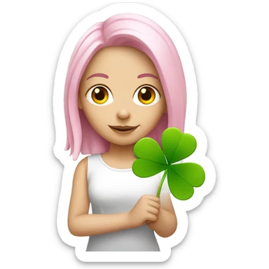 a pink-haired white girl holding clover sticker