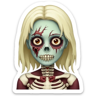 Undead zombie girl with half skeleton face sticker