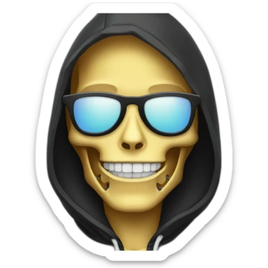 skeleton in black hoodie and sunglasses smile sticker