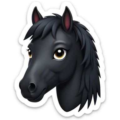 Cinematic Comical Black Horse Portrait Emoji, Head tilted dramatically with an exaggeratedly amused expression, featuring a striking jet-black fur with a glossy finish and wide, expressive dark eyes filled with playful disbelief, Simplified yet hilariously expressive features, highly detailed, glowing with a slightly sassy glow, high shine, dramatic yet playful, stylized with an air of cheeky mischief, bright and endearing, soft glowing outline, capturing the essence of a spirited and over-the-top horse, so meme-worthy it feels like it could side-eye its way into internet fame instantly! sticker