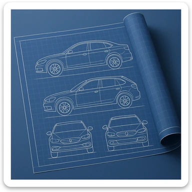 blueprint roll of a car in general style sticker