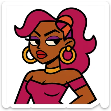 side eye baddie with colorful and bold vibrant toon style sticker