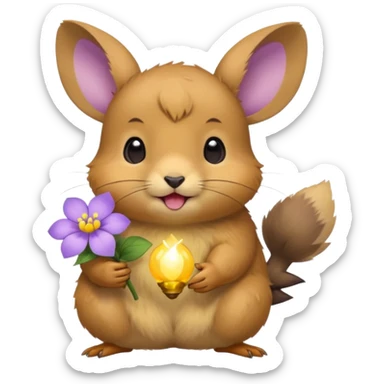 small round pika carrying little light purple flower in mouth sticker