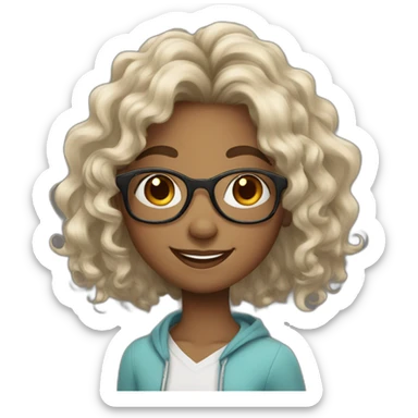 smiling black teenager girl with long black curly hair and round glasses sticker