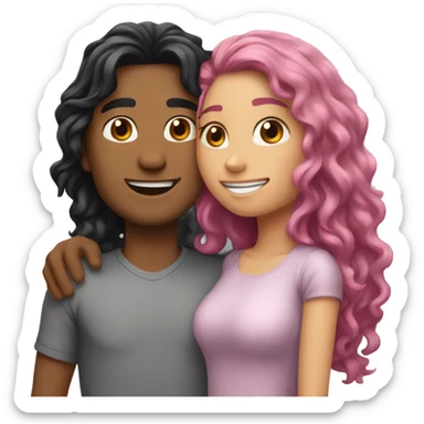 make a guy and a girl, they are hugging, the girl has pink long wavy hair. The guy has black hair and light skin. They are facing each other sticker
