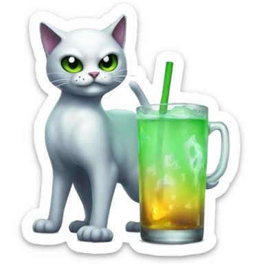 Tagged emoji cat, ghost cat, with a glass of sprite in hand, zombie cat, ghostly atmosphere sticker