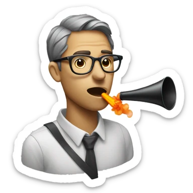 man with glasses blowwing a party blower sticker