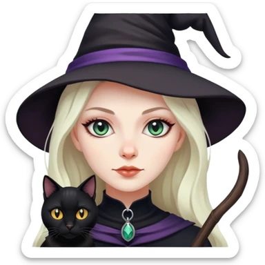 Witch with cat companion sticker