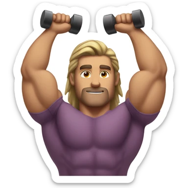 guy training with dumbells behind his head sticker