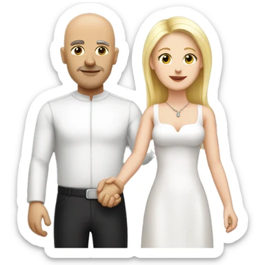White bald man with black eyebrows holding hands with long blond woman sticker