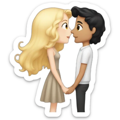 A white tall girl with shoulder length black hair kissing a taller boy with tiny black hair and clean shave  sticker