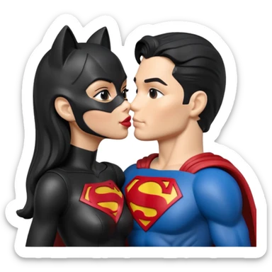 Isolated, ultra detailed illustration of the most incredibly realistic and sensual appearance, DC Hero Catwoman and superman kissing, 
figurine imaginable, toy style. sticker