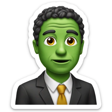 A man will stand and have a pepe coin on the left side of his head sticker