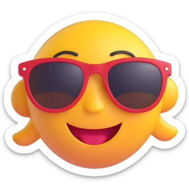 3D smiley emoji, round shape, wearing sunglasses, with the text "király", cool face sticker