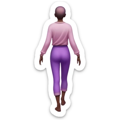 A small figure walks back across a foggy bridge, holding soft pink and purple orbs in each hand—symbolizing compassion and forgiveness. A gentle heart aura trails behind them, showing healing in motion. sticker