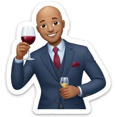 smiling bald African American man with wine glass sticker