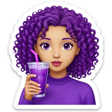 Lightskin curly head girl drinking purple drink with ice sticker