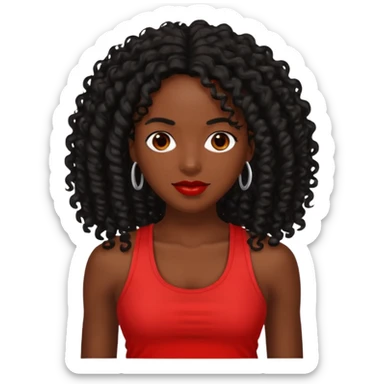 Rozonda Chilli Thomas medium dark skin long black curly hair, red tank top sticker