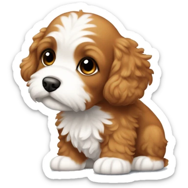 brownish orange cockapoo puppy in colour, with white fur in her stomach and chin, and feet sticker