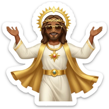 dancing figure of rejoicing Jesus with  sunglases golden  sticker