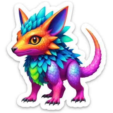 Tropical futuristic lush warm-colored colorful neon Fakémon-Digimon-Trico-Vernid-creature sticker