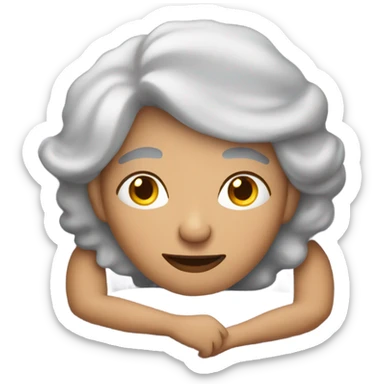 67-year-old lady with gray hair snuggling in the bed ready for sleep sticker