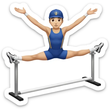 white athlete in uniform on the parallel bars wearing a cap sticker