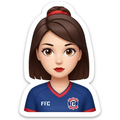 Brunette woman wearing chicago fire fc jersey with cute makeup on sticker