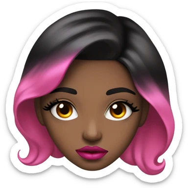 Black haired girl with thick eyelashes and bold orange lips and hot pink eye shadow sticker