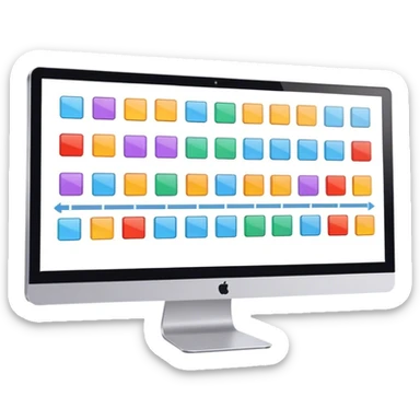 Animation and motion design. A computer screen with an animation timeline, moving frames. Сartoon or animated scene on the screen. No emojis or smiley faces. Transparent background. sticker