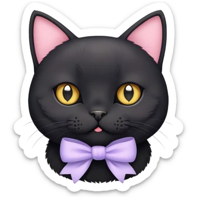 
short-haired black British cat with pastel bow sticker