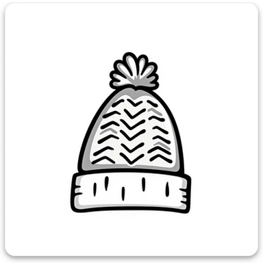 A knitted hat/beanie in pastel colors (dd9fb0, ffc6d3, a3bfc9, c4bee2, f1b091), hand-drawn doodle style sticker