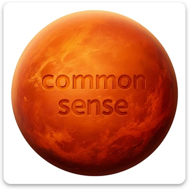 a red burning planet that has the words "common sense" written on it, in a realistic plaet burning style, like the sun sticker