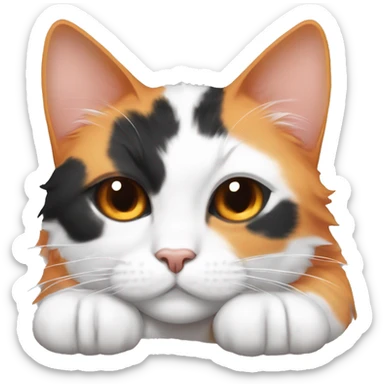 Fluffly and simple calico female Cat sleeping peacifully with white face and most of the body, black ears and an orange spot near her left eye sticker