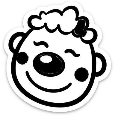 circus clown face with red nose, colorful hair, and painted smile sticker