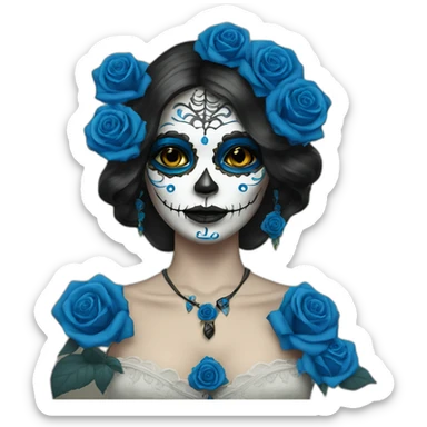 Catrina with Blue and Black Roses sticker