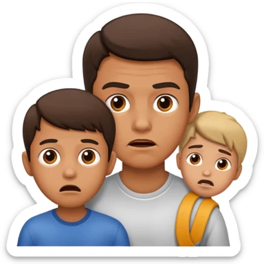 a scared child with a man behind the back sticker