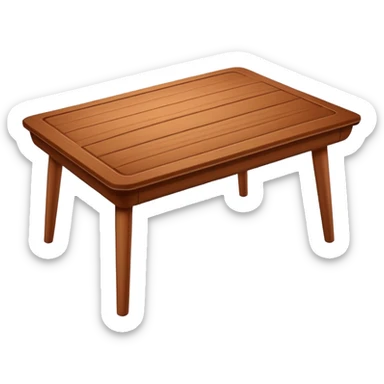 Generate a 3D  table， warm brown wood, subtly textured, slightly angled perspective, clean edges, realistic but minimal shading, on a transparent or plain white background. Keep the design simple and clearly readable at small sizes sticker