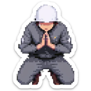 person kneeling in prayer with hands clasped sticker