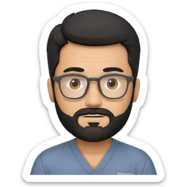 male with a scrubs color gray and blanck hair and tan skin and beard and glasses sticker