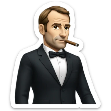 macron french president sit full body smoking a cigar in a suit sticker
