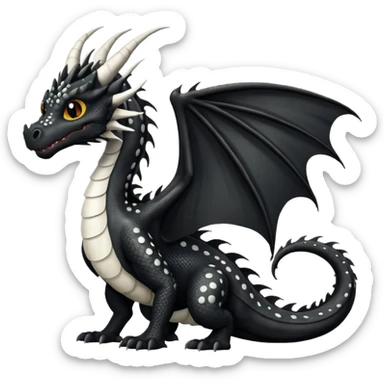 A dragon that is  black 🖤 with white spots. HUGE wings and a tail sticker