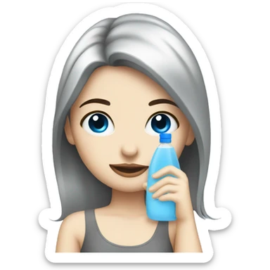 White girl with black hair and blue eyes drinking while cleaning  sticker