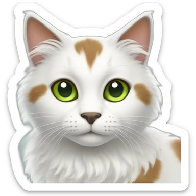 white fluffy bi-colour cat with brown ears, brown ears and green eyes sticker